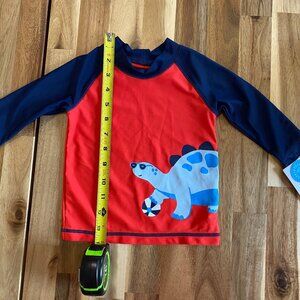NWT Carters Red and Blue Dinosaur Baby Rash Guard, 9mo, UPF 50+